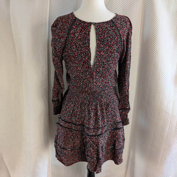 American Eagle Dark Floral mini dress smocked waist Medium Cottagecore Fall - Picture 2 of 15